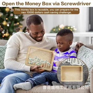 Wooden Money <b>Box</b> With Transparent Front <b>Large</b> Capacity Coin Bank For Home Use Kids Saving <b>Gift</b> - Product Image 2