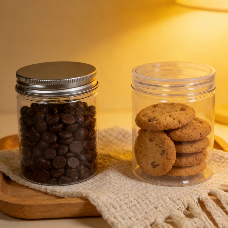 Wholesale Transparent Cylinder Plastic Food Jars with Screw Top Air Tight 220ml Cookie Storage Containers
