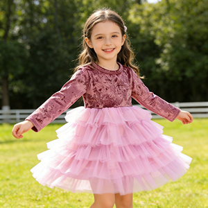 Vestido <span class=keywords><strong>de</strong></span> Tul con Capas y Mangas Largas para Niñas, Estilo Tutú <span class=keywords><strong>de</strong></span> Terciopelo, Personalizado, Venta Caliente 2026 - Product Image 1