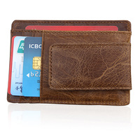 Gran oferta, Clip de dinero de cuero genuino clásico, Cartera de tarjeta de bloque Rfid, Clip de dinero magnético, tarjetero de autobús