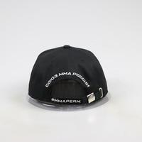 Casquette de papa à visière plate imprimée 6 panneaux en sergé de coton avec patch tissé personnalisé, broderie et sangle à boucle métallique pour adultes et enfants