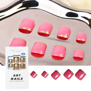 Prix de gros or conceptions françaises faux ongles de <span class=keywords><strong>pied</strong></span> bling paillettes <span class=keywords><strong>manucure</strong></span> pieds ongles conseils rose bout carré presse sur l'ongle approvisionnement - Product Image 2