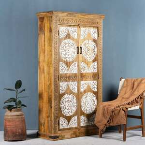 Handcrafted Solid Wood Brown Display Cabinet with Elegant Doors Multi Compartment Storage and Vintage Style Home Furniture - Product Image 4