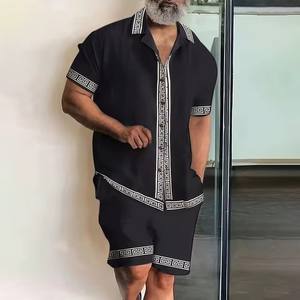 2026新款KJ男士短袖衬衫套装2件套数码印花户外运动休闲假日街头衬衫套装t恤衬衫 - Product Image 1