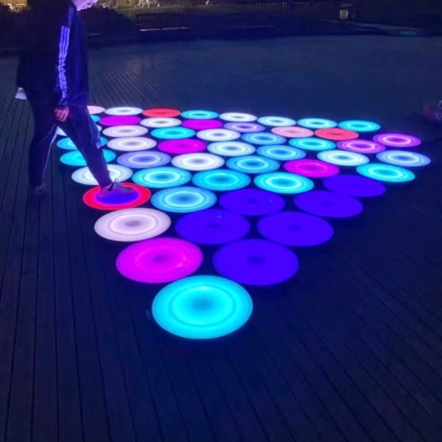 Interactive LED Brick Lights Dance Floor Pressure Sensor Circle Light 3D Stage Luminous Stainless Steel IP67 Wedding 50cm RGB
