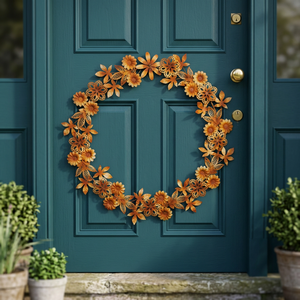 Rustic Metal Floral Wreath Handmade <b>Decorative</b> <b>Flowers</b> Round Unlit <b>Wall</b> Hanging Craft Art - Product Image 3