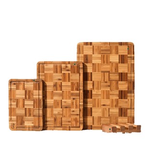 Juego de tablas de cortar de madera con diseño de tablero de ajedrez, con soporte, rectangulares, aptas para lavavajillas, gruesas, para uso doméstico. - Product Image 1