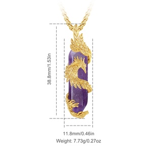 จี้หินธรรมชาติทรงหกเหลี่ยมคริสตัลรักษาด้วยสร้อยรูป<span class=keywords><strong>นก</strong></span>ฟีนิกซ์ชุบทองพร้อมห่วงโซ่แบบกล่องสำหรับ2025 - Product Image 2