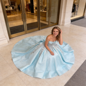 Нежно-голубое атласное платье для квинсеаньеры с квадратным вырезом, пайетками, бисером, кружевом, открытой спиной, для вечеринки, в стиле принцессы, для выпускного вечера (Sweet 16), бальное платье - Product Image 2