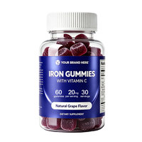 Complément alimentaire en gommes de fer pour femmes et hommes - 20 mg par portion - 60 gommes végétaliennes - Gommes de fer au goût agréable avec vitamine C