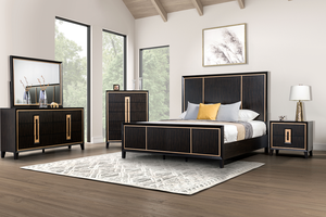 Modern Adjustable Convertible Soft <b>Bed</b> <b>Queen</b> <b>Size</b> Espresso High Panel Headboard with Gold Accent Trim - Product Image 4