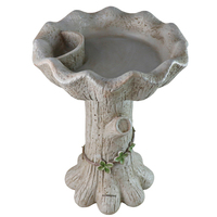 Bain d'oiseaux en résine en forme de souche d'arbre avec feuilles de vigne, décoratif pour jardin extérieur, mangeoire autoportante vintage résistante aux intempéries pour la cour.