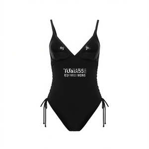 Costume da bagno intero HDJ Plus Size con controllo pancia, scollo a V profondo e laccetti laterali, modello conservativo da donna, taglie 44 46 48 50 52 54 - Product Image 1