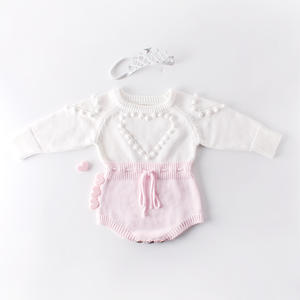 Combinaison en coton pour bébé fille, tenue d'automne-hiver, vêtements pour nouveau-né, adorable combinaison à bretelles en tricot - Product Image 1