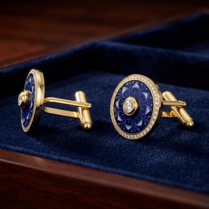 Boutons de manchette plaqués or faits à la main avec pierre verte taille émeraude et halo en émail noir du Rajasthan pour homme - Cadeau idéal pour anniversaire, anniversaire de mariage ou occasion formelle - Product Image 6