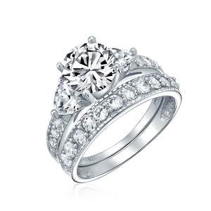 Set di Anelli di Fidanzamento e Matrimonio in Argento Sterling con Cuore <span class=keywords><strong>Solitario</strong></span> in Zirconia Cubica 3A - Product Image 4