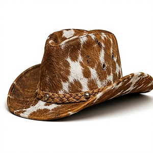 Custom Genuine Hair-On Cowhide Leather Cowboy <b>Hat</b> | <b>Western</b> Ranch <b>Hat</b> | Handmade Leather | Outdoor Four Seasons Use | OEM/ODM - Product Image 4
