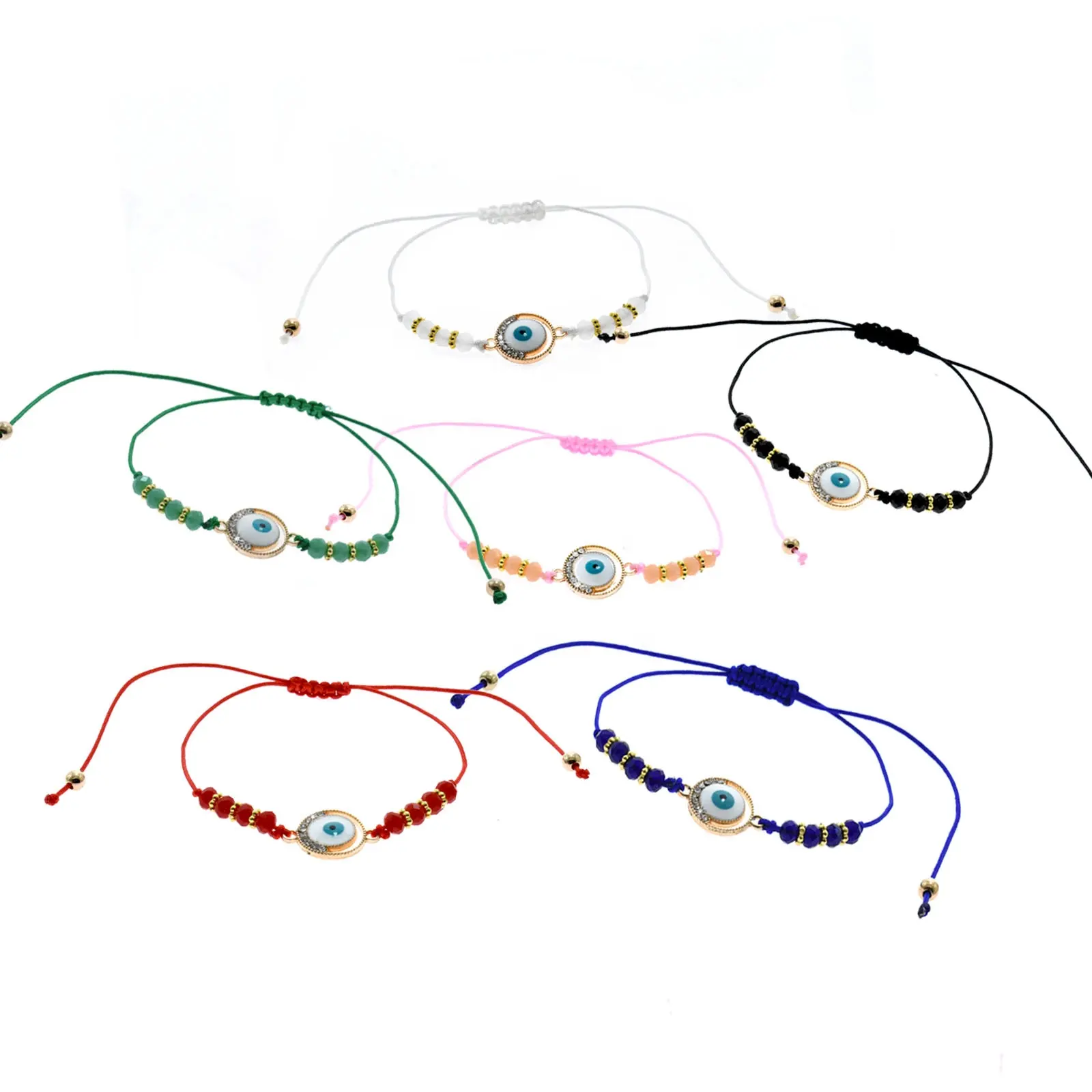 Nueva joyería de moda colorido trenzado ojo mal colgante del encanto pulseras de cristal cuentas de vidrio tejida a mano pulsera