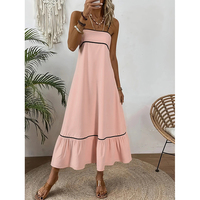 Nouvelle Robe Midi Tendance en Modal Respirant avec Bretelles Contrastantes, Jupe Ample et Taille Cintrée, Sexy, ODM