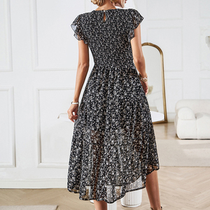 <span class=keywords><strong>Abito</strong></span> Estivo Casual da Donna Personalizzato con Maniche Corte a Sbuffo Stampa <span class=keywords><strong>Floreale</strong></span> Linea A Vita Alta <span class=keywords><strong>Midi</strong></span> in Poliestere - Product Image 4