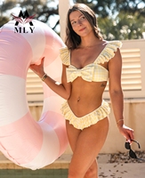 Maillot de bain deux pièces tendance à imprimé personnalisé pour femme, avec nœud sur le devant, sans coutures, à volants, fabricant 2026