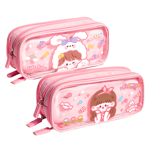 Fournitures scolaires, étui à crayons transparent uniquement pour les élèves, toile, dessin animé, papeterie mignonne, boîte à crayons en toile, belle, grande capacité - Product Image 1