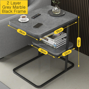 Mesa Auxiliar de 2 Niveles con Aspecto de Mármol, Mesa Lateral con Estructura Metálica para Sala de Estar, Sofá, Apartamento, Salón - Product Image 1