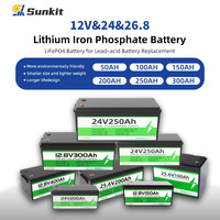 بطارية ليثيوم فوسفات الحديد Sunkit SK-200A بجهد 24 فولت و25.6 فولت وسعة 100 أمبير و200 أمبير و250 أمبير، دورة عميقة، أكثر من 4000 دورة لنظام الطاقة الشمسية وتخزين الطاقة