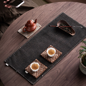 Hand-Sewn Dry-Soaked Tea Mat Rectangle Fabric Wabi-Sabi Style <b>Teacup</b> Coaster Anti-Scalding Heat-Insulating Mat - Product Image 4