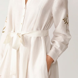 Nouvelles robes d'été pour femmes, robes décontractées amples et modestes avec motifs floraux brodés, robe maxi en lin et coton - Product Image 4