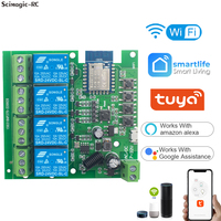 Tuya Wifi Module de relais de commutateur intelligent sans fil Relais à 4 canaux Module Wifi domestique intelligent DC5V 12V 24V 32V Commutateur sans fil Récepteur RF