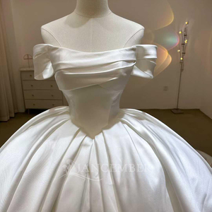 Robes de mariée élégantes en dentelle civile de luxe en satin Mikado vintage français Lsjj105 - Product Image 5