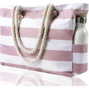 Échantillon gratuit Nouveau sac de plage à rayures de grande capacité Sac de plage multifonctionnel personnalisé avec fermeture éclair en toile Sac de plage à bandoulière pour les voyages - Product Image 6