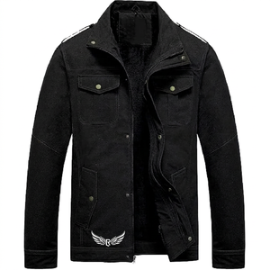 <b>Men's</b> Black Sporty <b>Long</b> <b>Jacket</b> with Zipper Turn-down Collar Regular Fit Solid Color Front Logo Lower Hem - Product Image 1