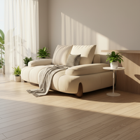 Canapé de salon en bois style crème, tissu anti-griffures pour chats, résistant aux rayures, moderne, minimaliste, courbé, pour petit appartement, en ligne droite