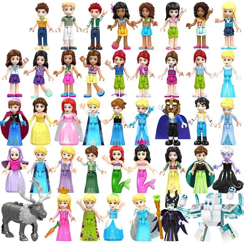 Hot Sale WM Blocks Princess Series Action Belle Beast Anna Mulan Elsa Cinderella Snow White Model Building Blocks For Kids Toys