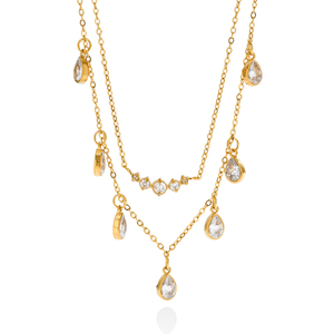 Collar de barra de cristal en capas con cadena de <span class=keywords><strong>dos</strong></span> niveles en oro, piedras graduadas y colgantes de bisel en forma de lágrima, elegante para mujer - Product Image 4