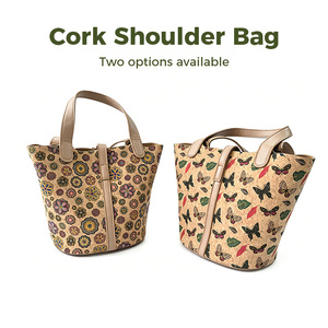 Borsa a Secchiello in Sughero con Stampa Insetti Eco-Friendly, Borsa a Mano in Pelle Vegana per Donna - Product Image 1