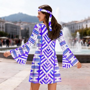 Popular Disfraz <span class=keywords><strong>de</strong></span> Hippie <span class=keywords><strong>de</strong></span> 2 Piezas con Estampado Polinesio Tapa para Mujer, Vestido Hippie con Diadema, Vestidos <span class=keywords><strong>de</strong></span> Fiesta Personalizados para Mujer - Product Image 3