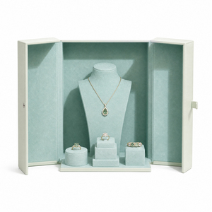 Zebopak Mint Green PU Leather Foldable Jewelry Display Stand Case for Retail Store with <b>Necklace</b> Bust <b>Ring</b> Holder Set Supplier - Product Image 2