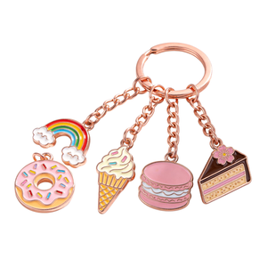 Ensemble de porte-clés en métal émaillé personnalisés, mignons, sur le thème des desserts (Donut, Gâteau, Crème glacée, Macaron), breloques en alliage personnalisées - Product Image 1