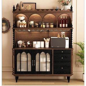 French Style Solid Wood <b>Sideboard</b> 150x45x191 Cm Storage Cabinet Living Room <b>Kitchen</b> Coffee Tea Wine Bar Unit - Product Image 3