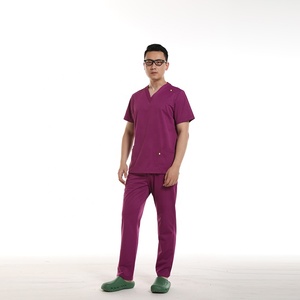 Classica 100% in saia di cotone verde <span class=keywords><strong>viola</strong></span> da uomo Scrub da medico infermiere da ospedale uniforme da medico alla moda - Product Image 5
