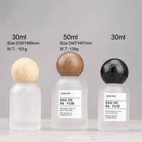 Botol Parfum Kaca Buram 30ml 50ml, Botol Semprot Silinder dengan Tutup Bola Kayu untuk Kemasan Parfum