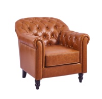 Fauteuil Chesterfield moderne de luxe, capitonné, en similicuir, avec pieds en bois massif, pour salon, réception d'hôtel