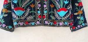 Hand Embroidered Floral Cotton Suzani <b>Jacket</b> Women Mandarin Collar Full <b>Sleeve</b> <b>Short</b> Length Prairie Chic Style Spring Outerwear - Product Image 6