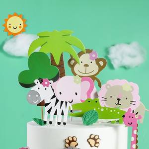 ตัวการ์ตูนน่ารักรูปสัตว์ป่าและของสะสมป้ายคัพเค้กสุขสันต์วันเกิดและวันวาเลนไทน์ตกแต่งด้วยยีราฟและเสือ - Product Image 4
