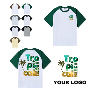 T-shirts en coton épais à blocs de couleur, style INS, <span class=keywords><strong>avec</strong></span> logo personnalisé, coupe ample, manches raglan, col rond uni, manches courtes - Product Image 4
