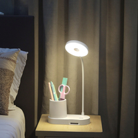 Lampe de bureau tactile rechargeable multifonctionnelle moderne à col de cygne flexible, alimentée par courant continu, pour bureau, étude, chevet, avec porte-stylo et veilleuse