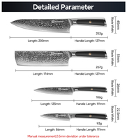 KEEMAKE Juego de 4 Cuchillos de Cocina Hechos a Mano, Acero de Damasco de 67 Capas, Incluye Cuchillo de Carnicero, Nakiri, Santoku y Cuchillo para Pelar